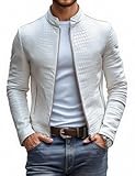 Men's Stone Pattern Leather Jacket,Slim Fit Fashion Moto Coat with Stand Collar and Zipper Closure,Stylish,Casual,Semi-Formal (US, Alpha, Small, Regular, Regular, white)
