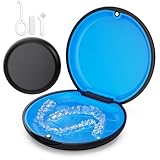 VCAREU Retainer Case, Slim Aligner Case Compatible with Invisalign, Cute Retainer Case with Silicone Pad, Mouth Guard Case with Retainer Removal Tool, Chewy and Brush - Black