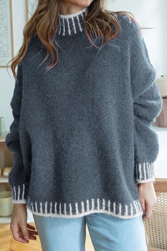 ATHMILE Womens Sweaters Fall Oversized Pullover Long Sleeve Mock Neck Chunky Knit Jumper Tops Winter Fashion Clothing 20253