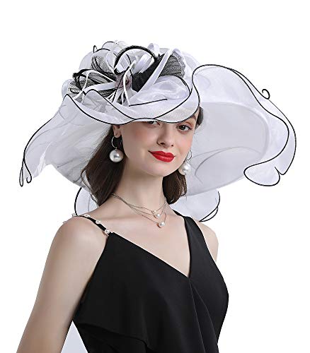 ORIDOOR Women Hats Headband Hairpin Organza Fascinator Church Derby Hat Floral Tea Party Wedding Hat (013B White) One Size …