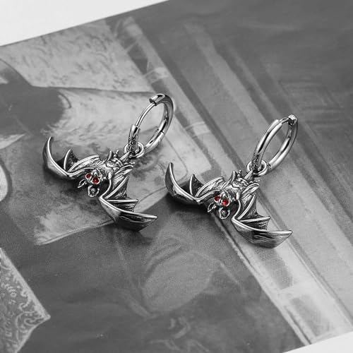 HZMAN Bat Earring for Men Women Stainless Steel Gothic Punk Vampire Bat Dangle Drop Earring Halloween Earring Jewelry Gift3