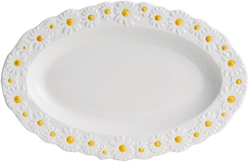 WAYUTO - Plato plano de cerámica con diseño de margaritas en relieve, plato de postre pequeño con borde de margarita, plato irregular en forma de