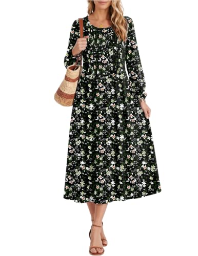Image of Zeagoo Fall Dresses for Women Long Sleeve Midi Dress Casual A Line Dresses 2026 Pleated Flare Dress with Pockets