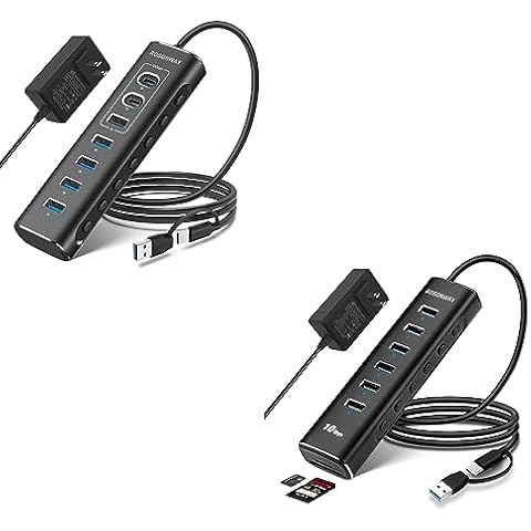Rosonway 7-Port USB 3.2/USB C Hub with 10Gbps USB-A 3.2, 2 USB-C 3.2, 4 USB 3.0 Ports+ 8-Port USB 3.2/USB C Hub with 6 USB 3.2 Ports 10Gbps, SD/TF Card Readers Cover