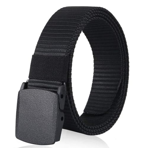 Image of Tactical Nylon Web Belt, Black, Lightweight Plastic Buckle, No-Snag Design, Airport-Friendly, 120cm