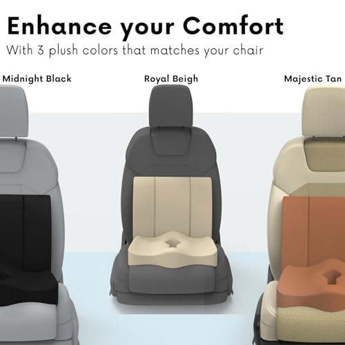 Image of Pillow Kit Memory Foam Back Support and Siting Cushion Ergonomic Adjust Sitting Position Relief Pain for Car or Office Chair. (Majestic tan, Lumbar)