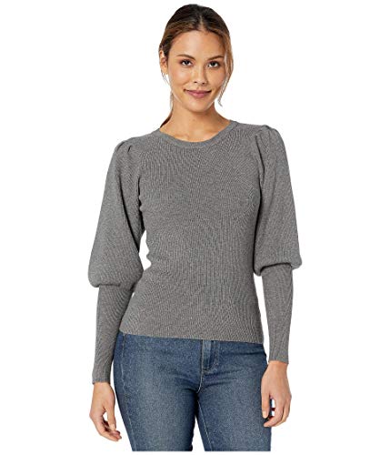MILLY Poof Sleeve Rib Pullover Heather Grey MD (US Women's 8-10)