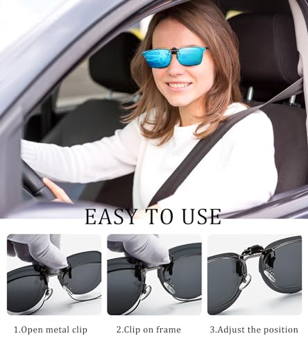 Image of Polarized Clip on Sunglasses over Prescription Glasses Unisex Anti Glare Flip up Design