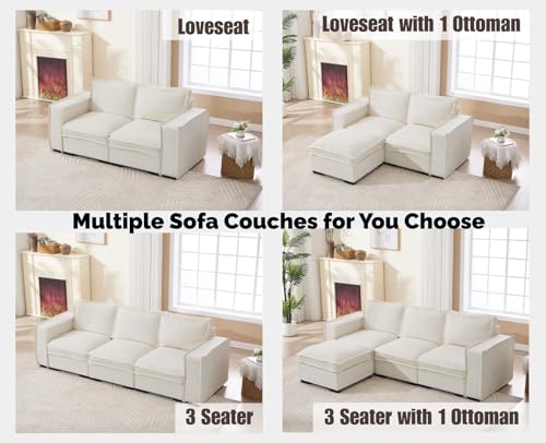 Image of EALSON 93 inch Modular Sectional Sofa Modern Comfy 3-Seater Couch Sofa Linen Fabric Cloud Couches with 24 inch Deep Seat and Wooden Legs for Living Room /Bedroom, White