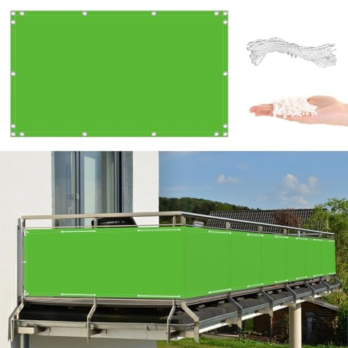 Valla para balcón, 4 x 4 m, resistente a los rayos UV, reducción de visibilidad, sin taladro, con bridas para cables, color verde