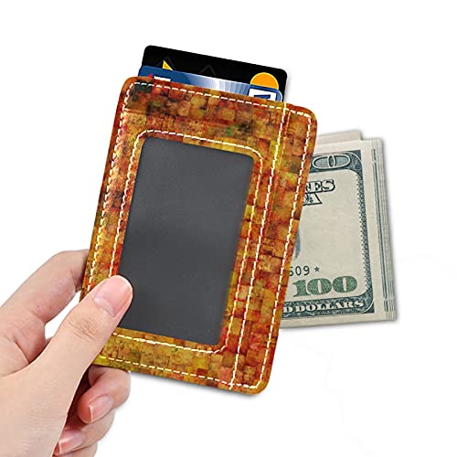Vintage Mosaic Orange Thanksgiving Autumn Fall Theme Slim Minimalist Wallet, Front Pocket RFID Blocking Leather Credit Card Holder, Case Protector Covers for Men Women4
