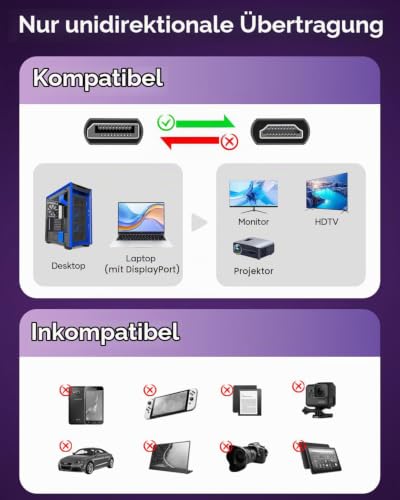 Nersligek 4K DisplayPort-auf-HDMI-Kabel, Unidirektionales DP-auf-HDMI-Stecker-auf-Stecker-Kabel UHD 4k@30Hz, 2k@60Hz… – Ansicht 3