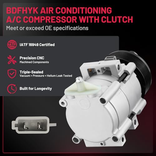 BDFHYK Air Conditioning A/C Compressor with Clutch Compatible with Ford F-150, Expedition, E-150 Econoline, E-250 E-350 Econoline, E-350 Super Duty, Compatible with Lincoln Navigator, 4.6L 5.4L 6.8L