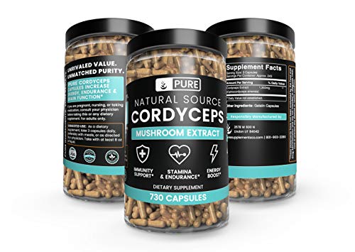 Pure Cordyceps (730 Capsules) 100% Natural, Non-GMO & Gluten-Free (1350 mg Serving)