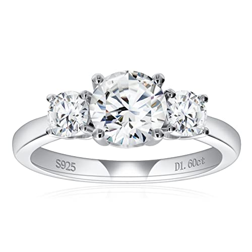 Moissanite Engagement Ring for Women S925 Sterling Silver D color VVS1 Round Cut Lab Created Moissanite Wedding Promise Anniversary Rings for Her Size 5-11