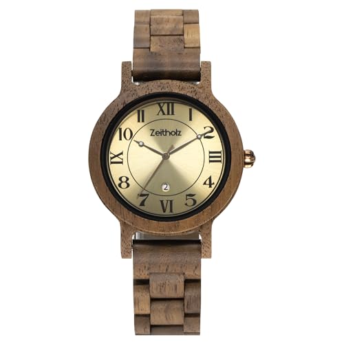 Zeitholz Holzuhr Damen Armbanduhr Holzband Analog Quarz Wolkenstein Holzuhren 36mm 100% Naturholz mit Japanischem Quarzwerk  Braun