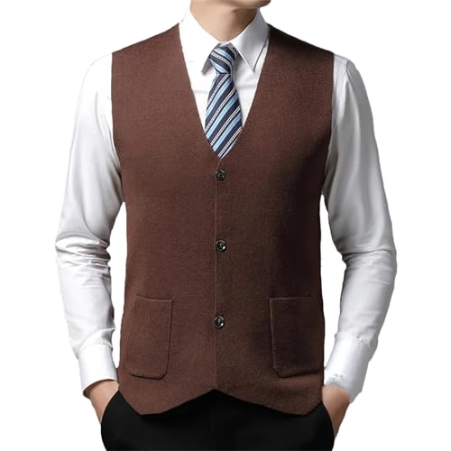Yeuyyben Men's Autumn And Winter Solid Color Sweater Vest Thick Warm Single Breasted Cardigan Vest Sleeveless Top