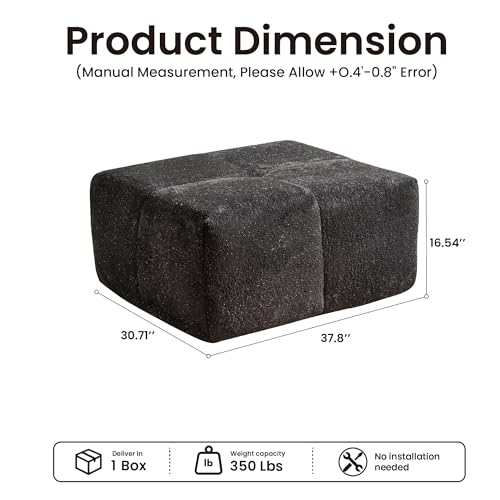 Image of 37.8 inch Glitter Velvet Ottoman for Couch, Memory Foam Cloud Boneless Sectional Couch for Living Room Foot Stools No Assembly Require (Sparkly Velvet, Gray)