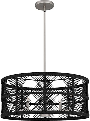 Quoizel Axford Pendant Ceiling Light Fixture, 22 Inch 5-Light 60W Antique Nickel Hanging Light with Natural Rope Shade for Hallway, Kitchen, Bedroom, Living Room or Office