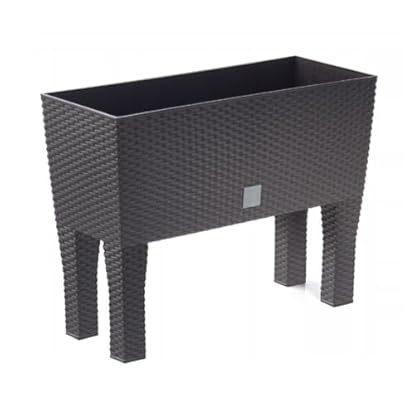 Foto di Fioriera rettangolare alta 30 litri auto-irrigante colore ocra scuro 60 x 25 x 46 cm con gambe