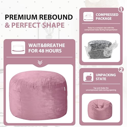 HABUTWAY Bean Bag Chair 3Ft Luxurious Velvet Ultra Soft Fur with High Rebound Memory Foam Bean Bag Chairs for Adults Plush Lazy Sofa with Fluffy Sponge 3' (Soft Pink)