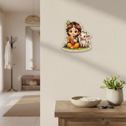 Image of JIVAY Baby Krishna Decorative Wall Mounted Key Holder for Home Wooden Key Hanger with 7 Hooks Designer Key Stand for Living Room, Entrance & Office Home Decor Gift Item (Baby Krishna Key Holder)