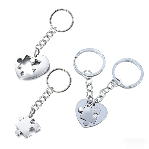 Image of 2PCS Couple Keychain, Romantic Gifts for Couples, Jigsaw Puzzle Matching Keychain with Display Card, Great Gifts for Couple, Valentine's Day Gifts for Him Her, Silver Keychain Accessories