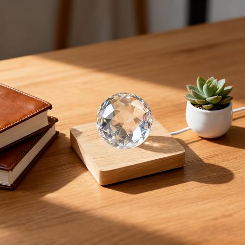 Image of 2pcs LED Wood Light Base for 3D Crystal Glass Art, Resin Art & Acrylic - Square Lighted Lamp Stand Pedestal for Tabletop, Cabinet, Bedside Crystal Sphere Display