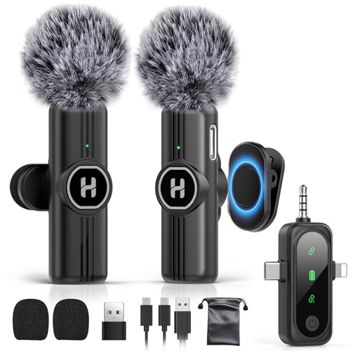 HEHOTTC 3 in 1 Mini Wireless Lavalier Microphone for All Devices (iOS, Andriod, Camera, PC) - Noise Reduction Lapel Mic for Recording, Clip on Omni Lav Mic for Video Recording, Tiktok, YouTube, Vlog