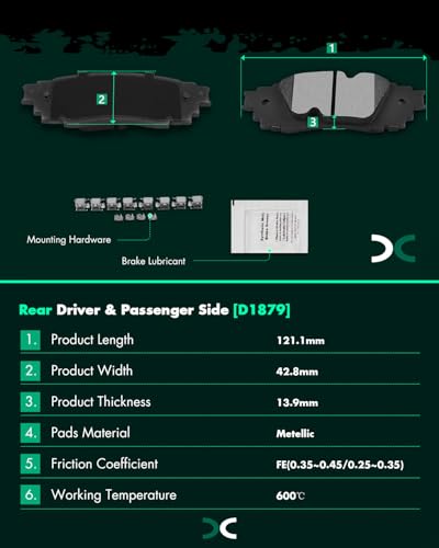 Image of SCITOO D1879-9107 Disc Brake Pads Sets Rear Metal Brake Pads w /Hardware | For Lexus 2016-2025,For Toyota 2018-2025