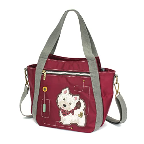 CHALA Group Handbags Doggy CV Venture Mini Carryall Handbag, Crossbody Westie Lovers, Burgundy