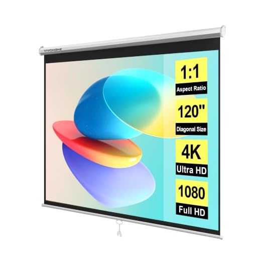 VIVOHOME 120 Inch Manual Pull Down Projector Screen, 1:1 HD Retractable Widescreen for Movie Home Theater Cinema Office Video Game