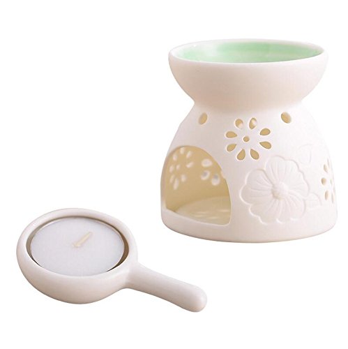 Singeek Ceramic Tea Light Candle Holder/Wax Melt Warmer, Essential Oil Burner Aromatherapy Diffuser for Living Room, Balcony Spa Yoga Meditation (Green)