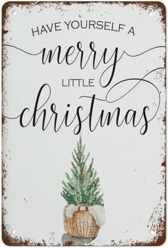Plaque en étain vintage, affiche vintage, plaque en métal, « Happy Little Christmas », plaque en métal amusante, décoration murale pour la maison, la porte d'entrée, l'intérieur, l'extérieur, Noël, Pâ