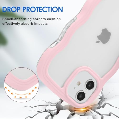 Image of GoldKart iPhone 12 /12 Pro Case Wavy Edge Clear Back Design, Anti-Slip Grip Cute Wave Curly Frame Shape Shockproof Soft TPU & Hard PC Bumper Protective Phone Case Cover for Women Girls - Pink
