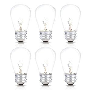 Simba Lighting String Light Outdoor S14 Replacement Bulb 11W E26 Medium Screw Base for Decorating Patio, Café, Pergola, Porch, Clear Glass, 11 Watt 110V 120V, 2700K Warm White, Dimmable, 6 Pack