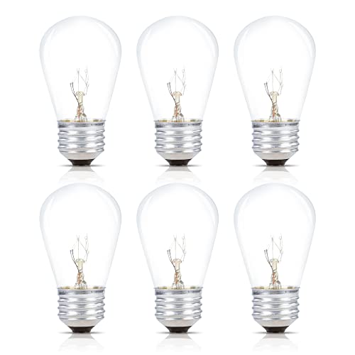 Simba Lighting String Light Outdoor S14 Replacement Bulb 11W E26 Medium Screw Base for Decorating Patio, Café, Pergola, Porch, Clear Glass, 11 Watt 110V 120V, 2700K Warm White, Dimmable, 6 Pack