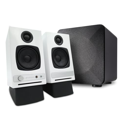 Image of Audioengine A2 HD (HD3) White Pc Speakers with S6 Subwoofer and DS1 Stands