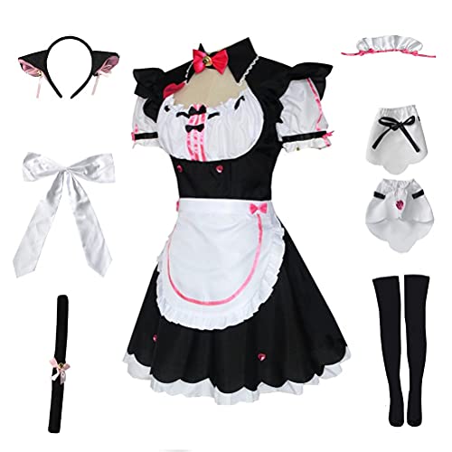 Linglong Anime Nekopara Vanilla Chocola Dress Apron Dress Maid Dress for Women Girl Halloween Costume(pink, XX-Large)