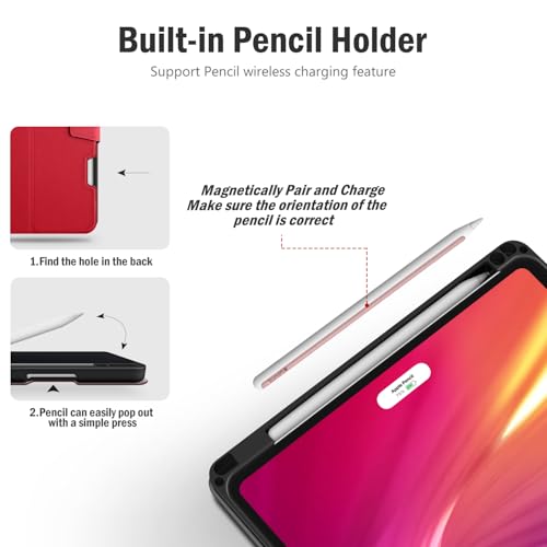 Image of Antbox for iPad Pro 11 Inch Case M5 2025 /M4 2024 Vegan Leather, Red | Built-in Pencil Holder, Fully Supports Pencil Pro /USB-C, Auto Sleep /Wake Function