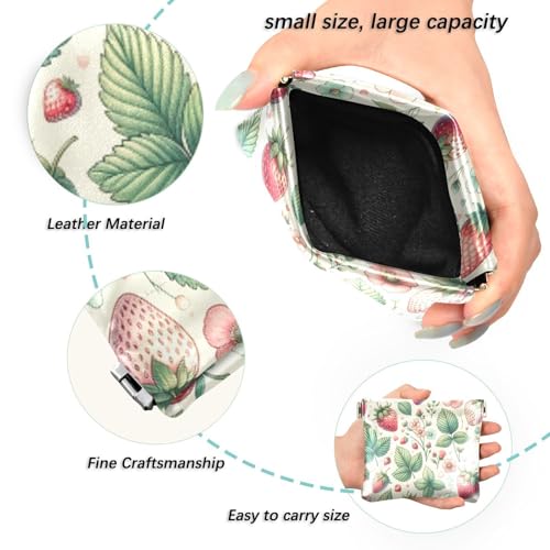 Strawberrys and Leafs Coin Purse Leather Pouch Change Purse, Squeeze Coin Pouch for Cards, Keys & Lipsticks, Unisex2