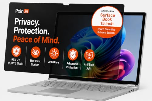 Image of Pxin Aura | Compatible with Microsoft Surface Book 15 Inch | Touch Sensitive Privacy Screen | Anti Blue | Anti Glare | UltraThin for Hyper Touch | Anti UV | Privacy Filter