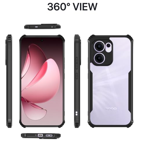 Image of Pikkme Crystal Clear Transparent Back Cover | Ultra Hyrbid | Full Camera Protection | Raised Edge | Bumper Case for Oppo Reno 13F 5G (Black)