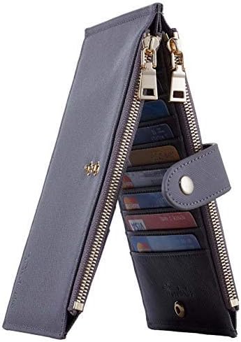 TravelamboWomens Wallet RFID Blocking Bifold Multi Card Case Wallet with Zipper Pocket Crosshatch (Grey Deep 4005)