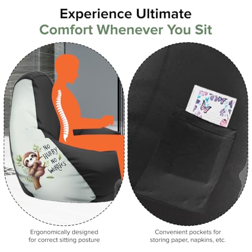 Image of Amazon Brand - Solimo 4XL Premium Faux Leather Bean Bag Combo with Footrest & Cushion, Filled with Beans | Capacity: Upto 6 Ft 5 in Height, 125 KG Weight | No Hurry No Worry Print