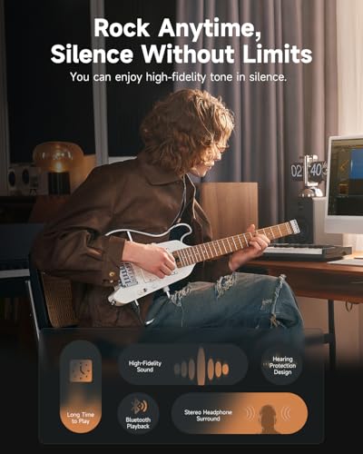 Donner HUSH X PRO Electric Guitar Kit - Smart Travel Guitar with Dozens of Preset Combinations, 7 Tone Sim Options, Metallic White - image 6