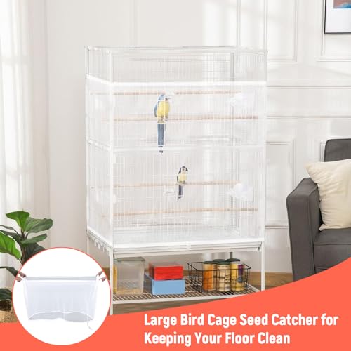 IANFAN Vogelkäfig Abdeckung Groß, Universal Vogelkäfig Samenfänger Schutznetz für Vogelkäfig Einstellbar Papageien Kordelzug Netz Abdeckung Rock Bewachen für Runde Quadratische Käfige