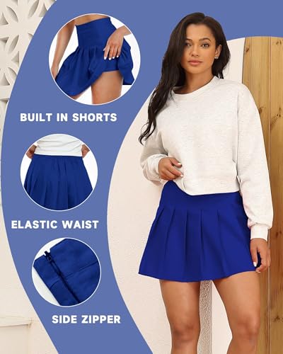 Image of Girls Pleated Skirts Tennis Skirt with Shorts High Waisted Mini Skort