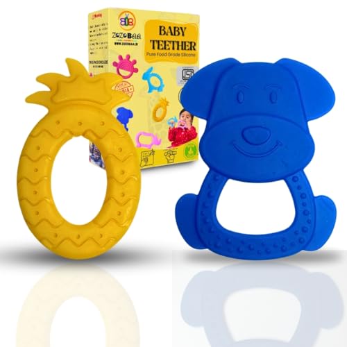 Image of Cute Shape Soft Silicone Teether for Baby Gums, Teething Toys for Babies, BPA Free, Pain-Relief, Non-Toxic, 100% Food Grade, Soothing, Easy to Grasp Chewable - Pineapple+Dog (Pack of 2)