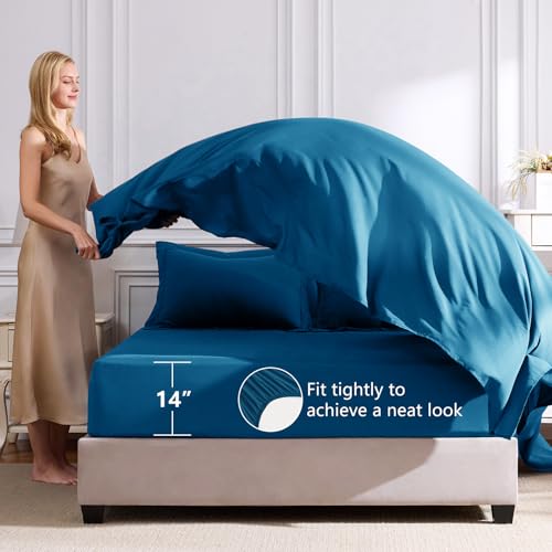 Image of CozyLux King Size Comforter Set Teal - 7 Pieces Bed in a Bag King, Luxury Soft Bed Set for All Seasons, Bedding Set with Down Alternative Comforter, Sheets, Pillowcases & Shams